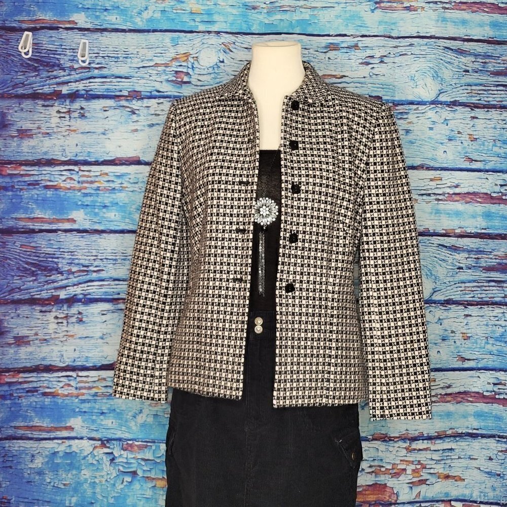 TALBOTS B&W Wool Btn-Up Blazer
